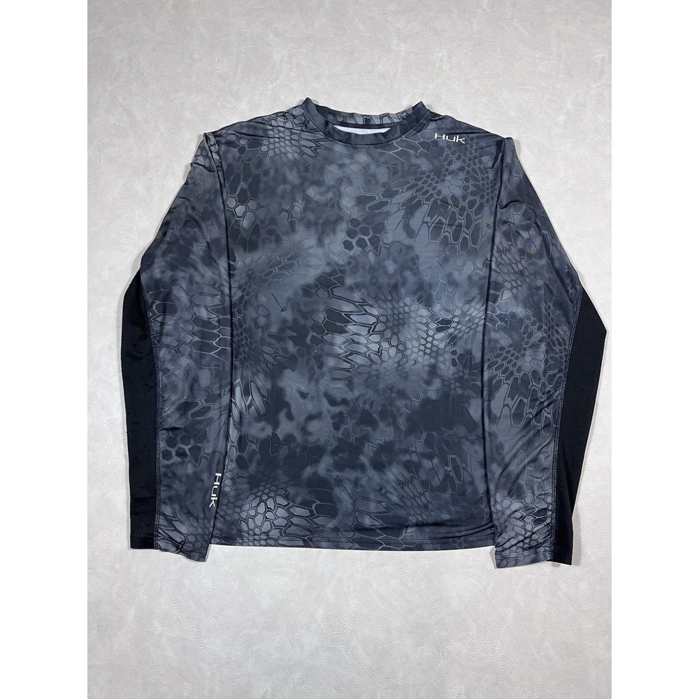 Huk Shirt Size XL Grey & Black Typhon Performance Fishing Long Sleeve